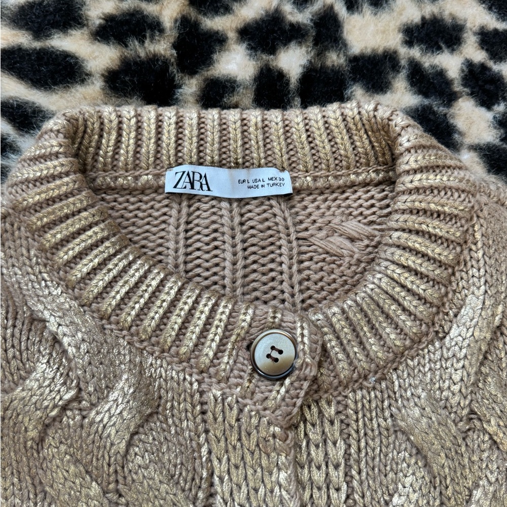 Zara Metallic Gold Cable Knit Cardigan - Picture 3 of 4